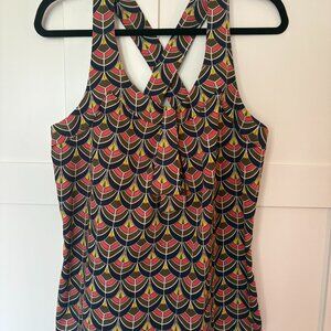 Banana Republic Sleeveless Blouse with Geometric Retro Pattern, Size Small